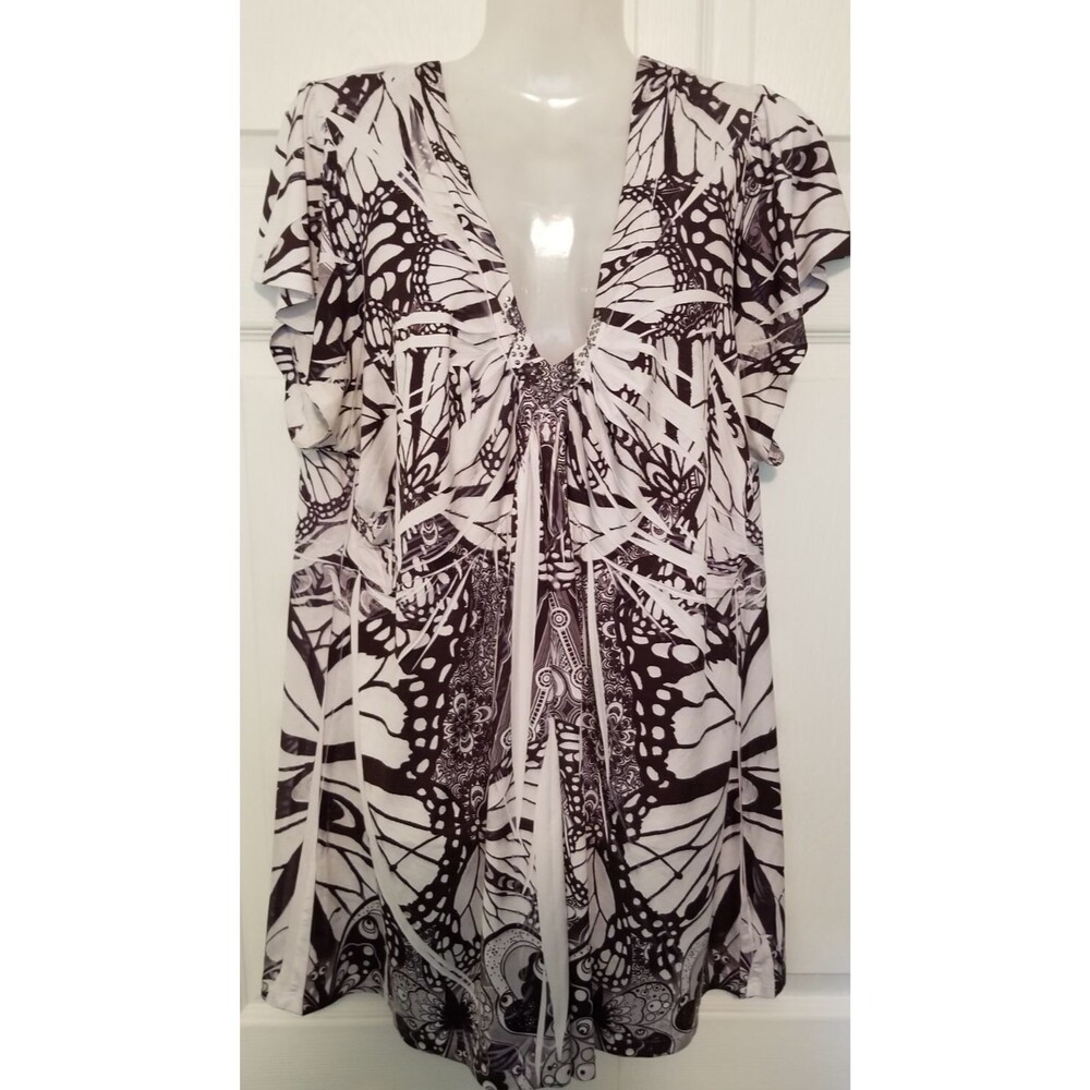 Unity World Wear Women's Top Bohemian Design Studded Short Sleeve Size 2X